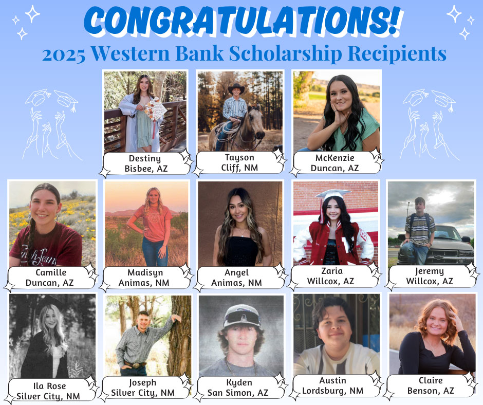 Graphic collage of scholarship winners headshot's and full name